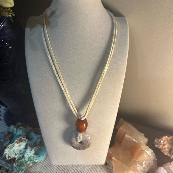 Coral Fossil Jade Donut Pendant Necklace - Picture 14 of 16